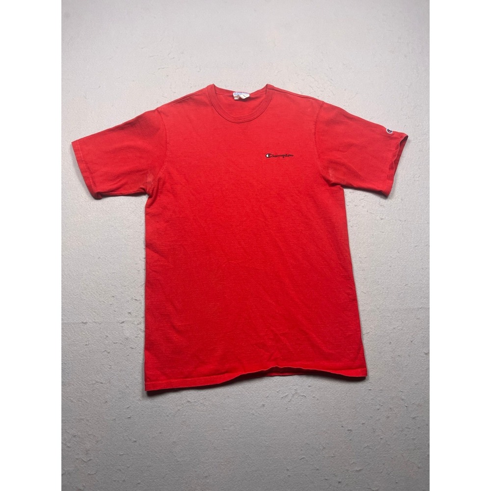 Champion Script Logo T-Shirt‎ Mens Large Red Cotton Blend Short Sleeve Good